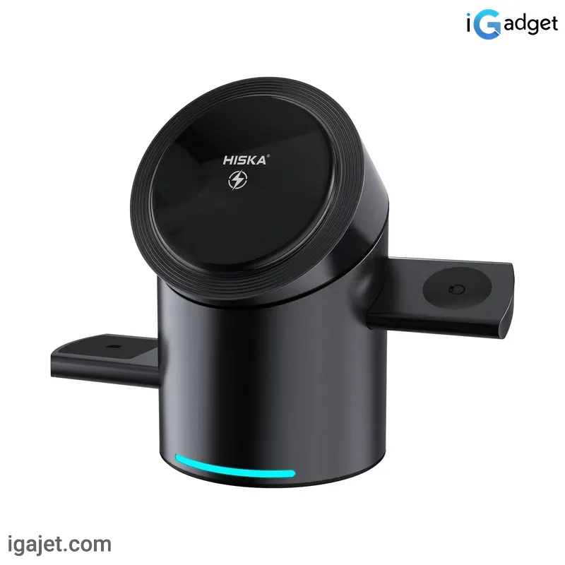 شارژر بی سیم سه کاره ۱۵ وات هیسکا مدل HR-16 شارژر بی سیم سه کاره ۱۵ وات هیسکا مدل HR-16